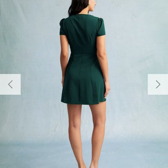 RIOHAS The Dark Green V Neck Button-up Shirt Mini Dress - Picture 6 of 8